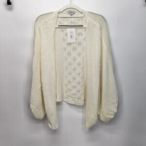 NWT Fate Creamy White Crochet Back Knit Sweater Open Cardigan Women's M